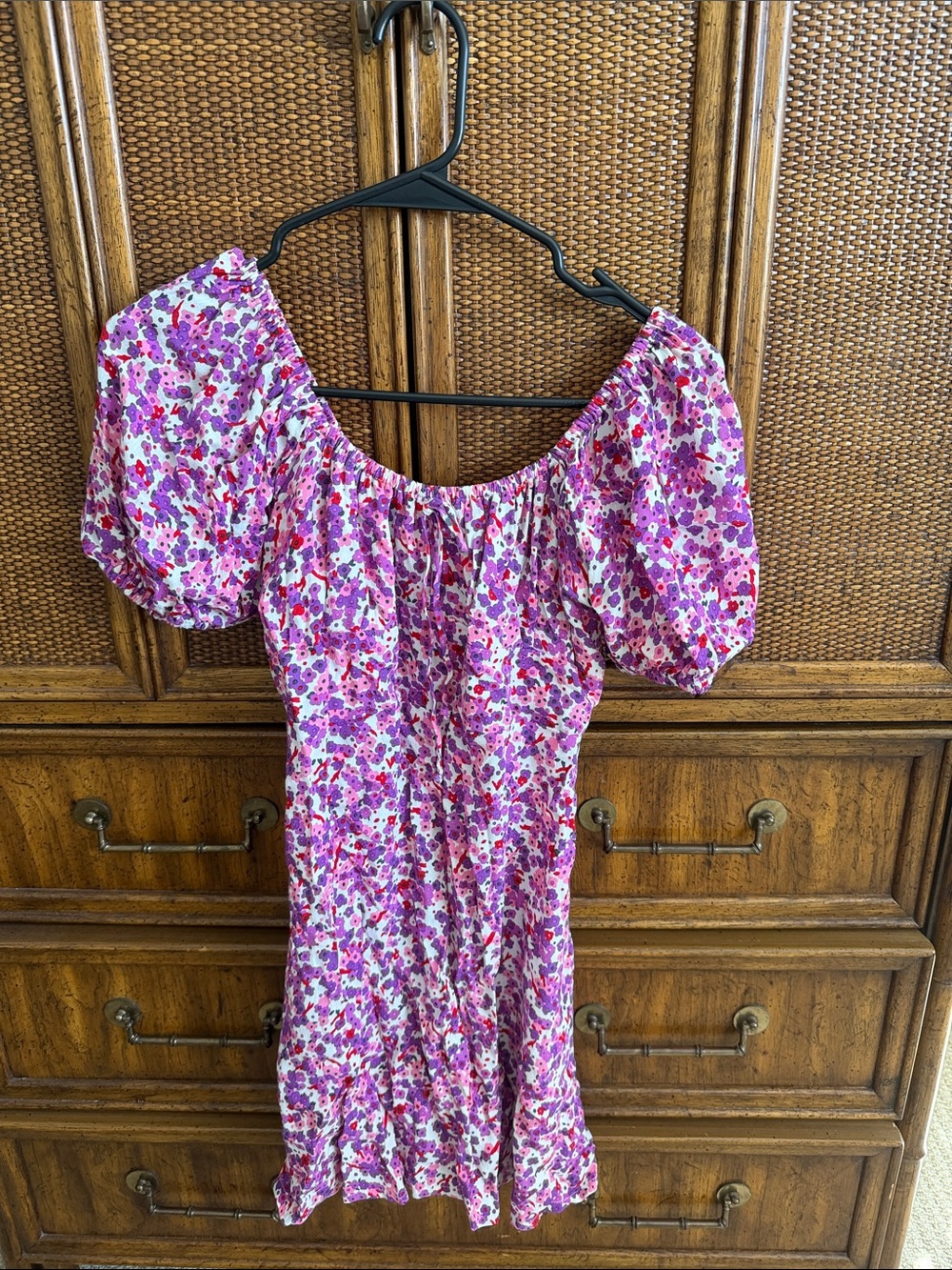Purple & Pink Floral Off-Shoulder Mini Dress